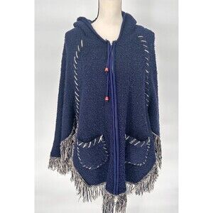 Vintage Neelam Cape Sweater Fringe,  Hood, Pockets, Individual‎ Sleeves Zipper